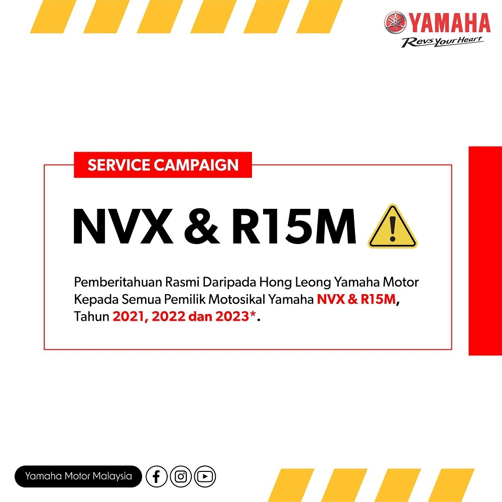 Recall CCU Yamaha R15M Dan Aerox NVX Connected Malaysia Maret 2024